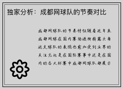 独家分析：成都网球队的节奏对比