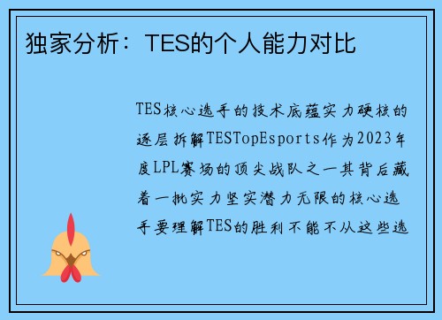 独家分析：TES的个人能力对比